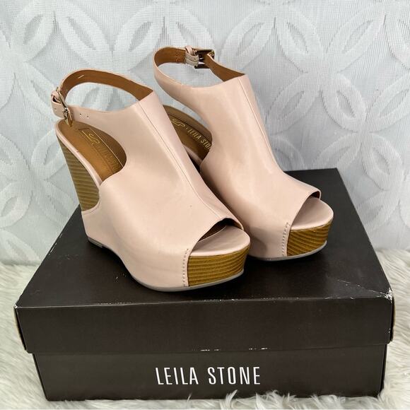 Leila Stone Raya Mauve Sling Back Platform Wedge - New - Picture 3 of 9